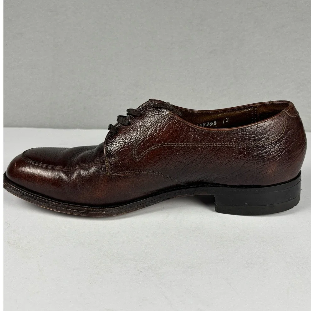 Vintage Florsheim Apron Toe Blucher Pebbled Leather Dress Shoes 8.5 E Burgundy